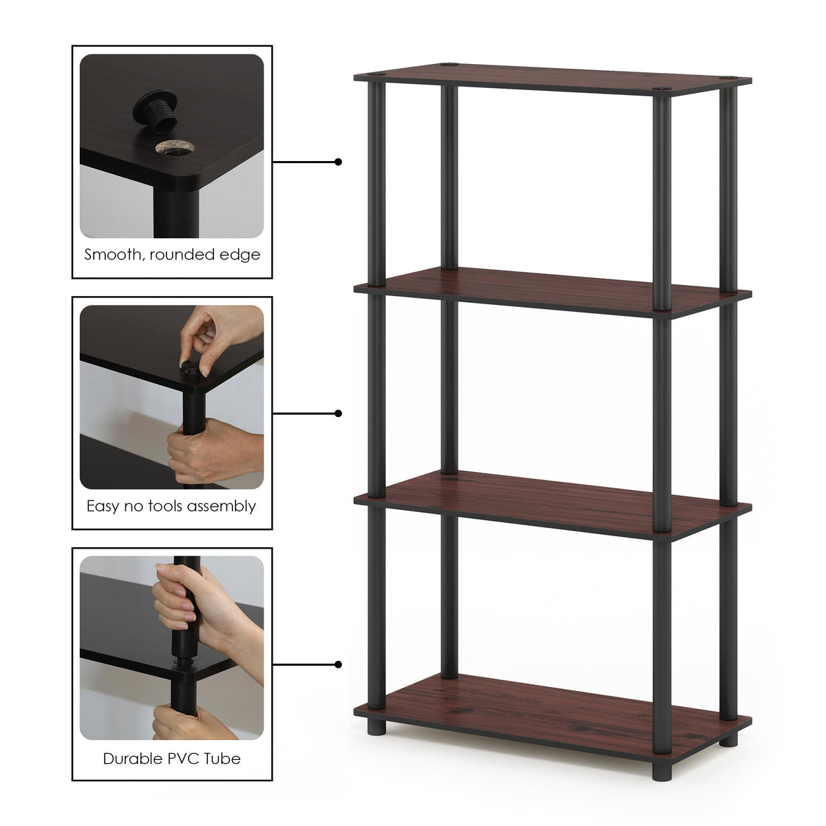 Furinno Turn-N-Tube Storage Shelves, 4-Tier Book Shelf, Corner Shelf, Toolless Open Shelves, for