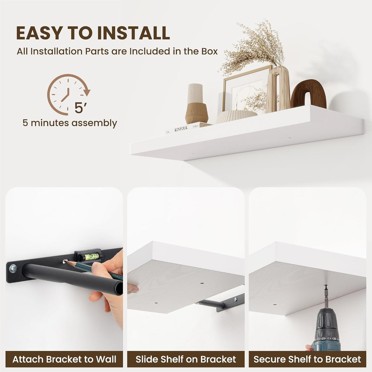 Fun Memories 10 Inch Deep Shelves, Floating Shelves for Wall 48 Inches Long, Wood Floating Shelves