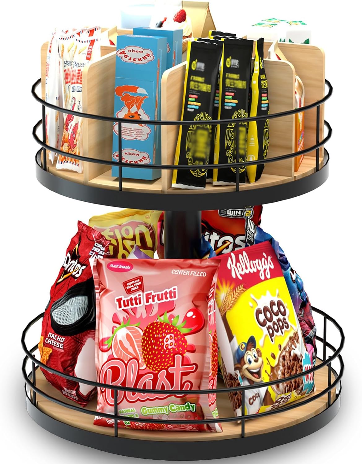 Snack Organizer - Versatile Snack Storage 2 Tier Lazy Susan with Convenient Grab-and-Go Design