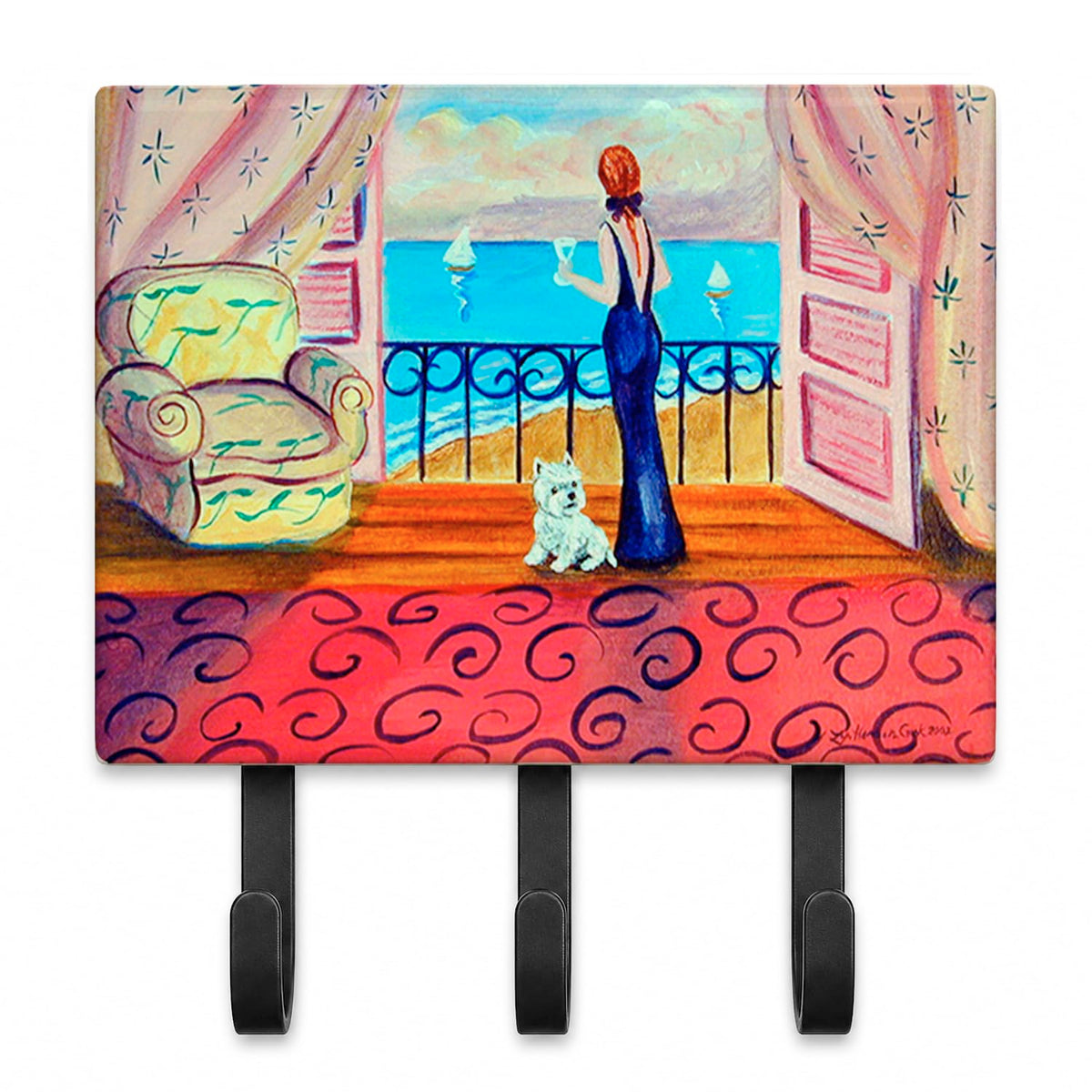 Caroline's Treasures 7125TH68 Westie with Mom and a view Leash or Key Holder, Wall Hooks, Key Hooks