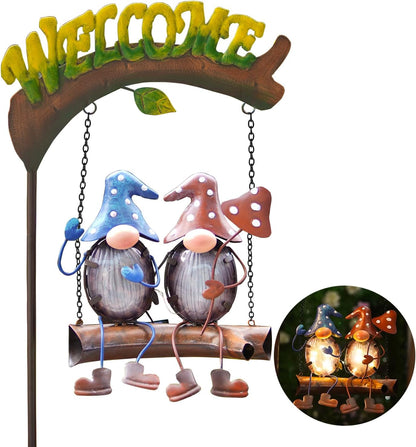 HONGLAND Gnome Garden Decor with Solar Lights, Funny Gnomes Swing Outdoor Decor, Gardening Gifts