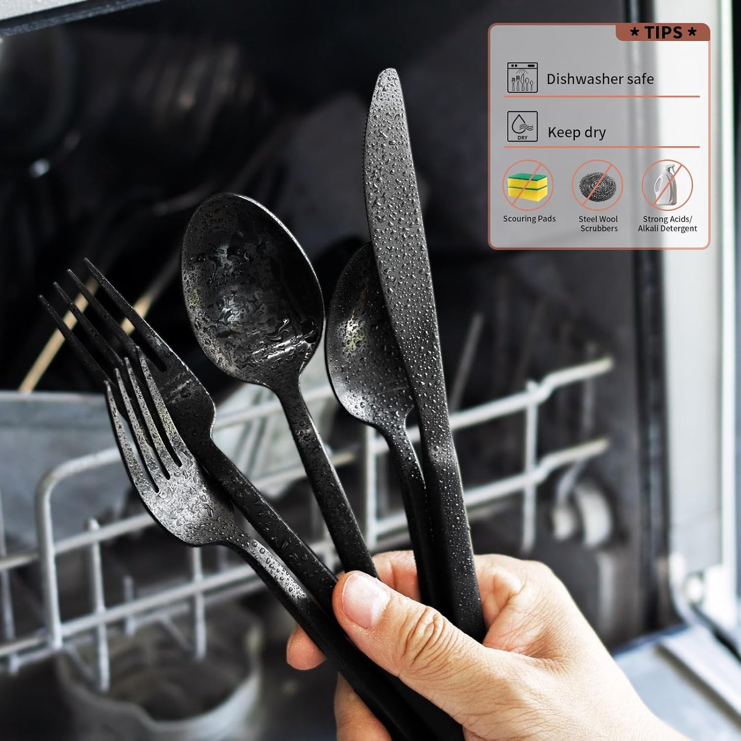 Alata Cube Black 20-Piece Forged Silverware Set Stainless Steel Flatware Set,Service for 4,Matte