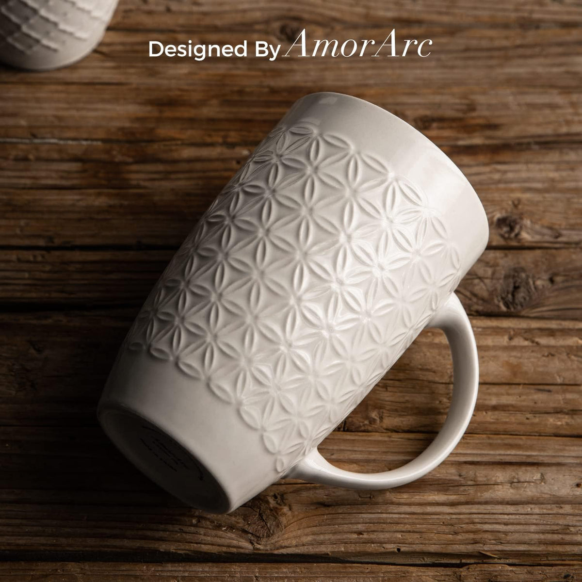 AmorArc Extra Large Coffee Mugs Set of 6, 20oz Ceramic Tall Coffee Mugs Set with Textured Geometric