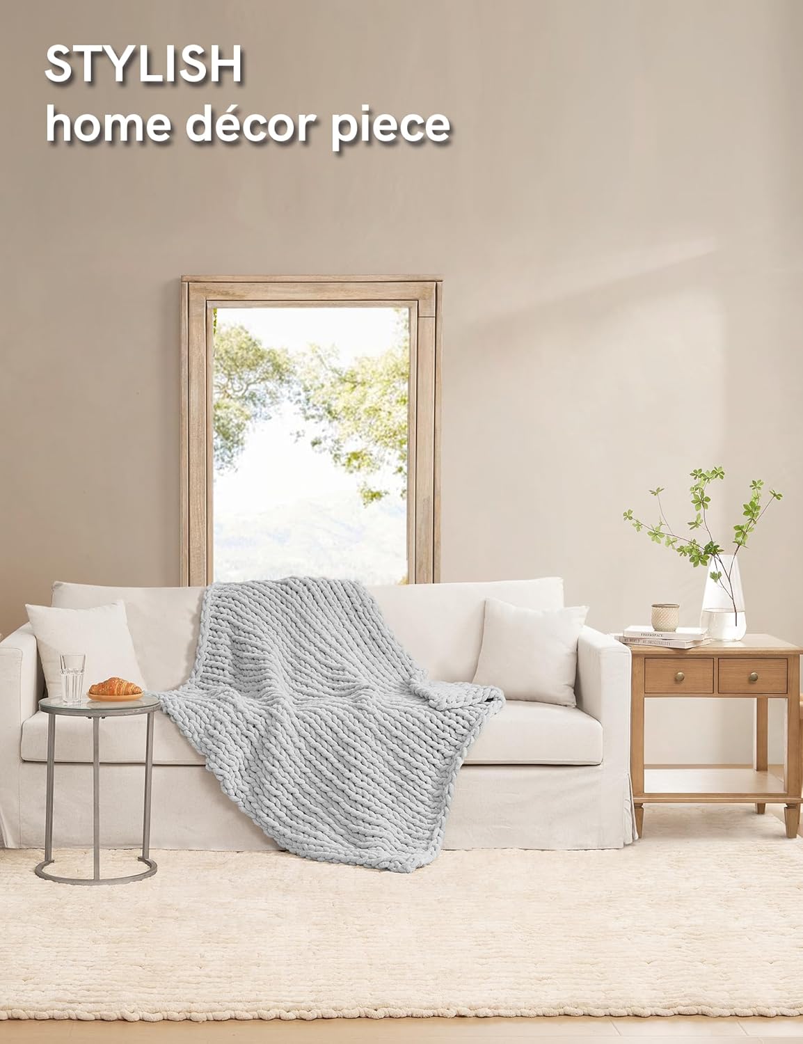 YnM Chunky Throw Blanket, Hand Knitted with Chenille Yarn, Skin Friendly, Ventilated and