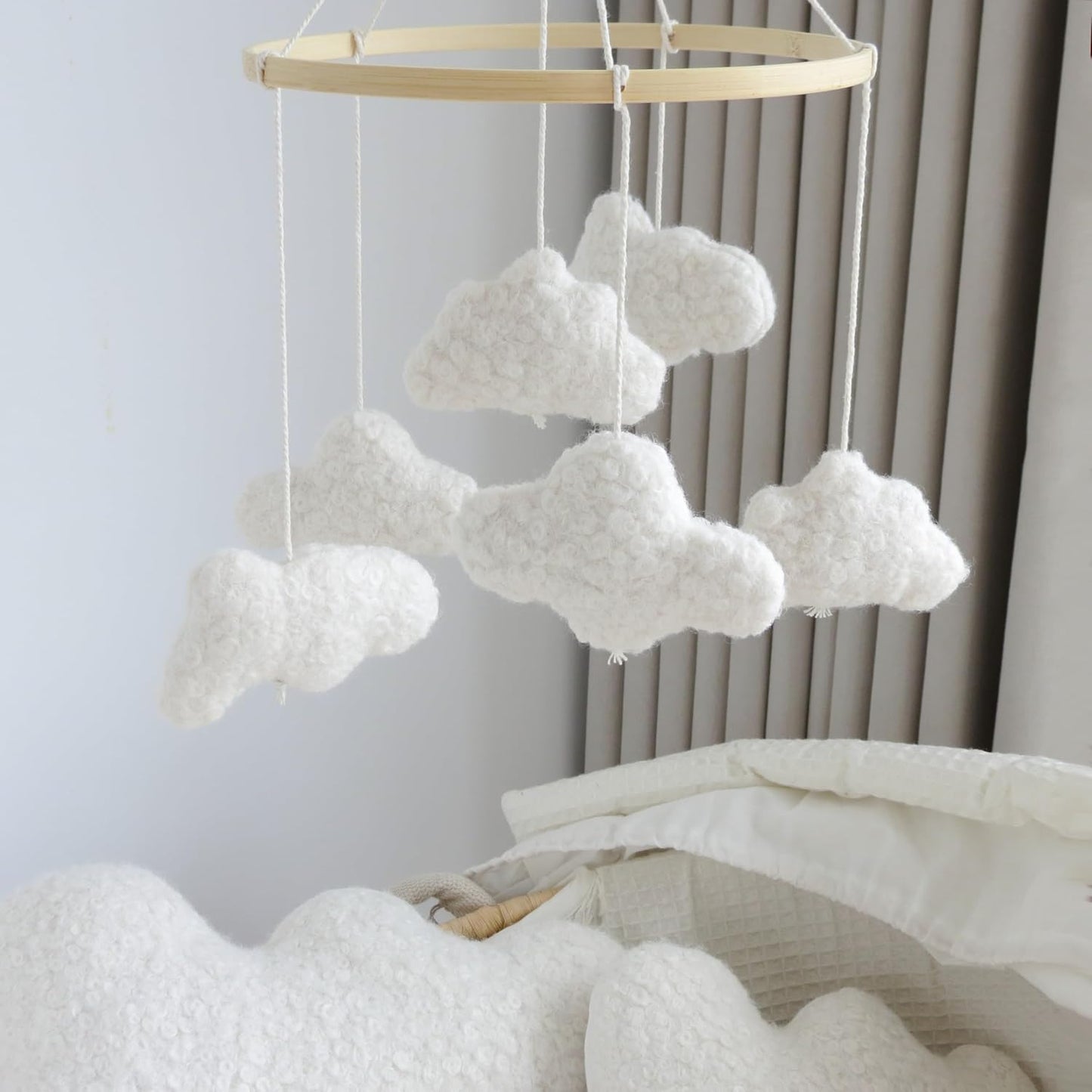 Cloud Mobile for Crib Boho Baby Mobile for Crib Bassinet Boucle Cloud Crib Mobile for Girls Boys