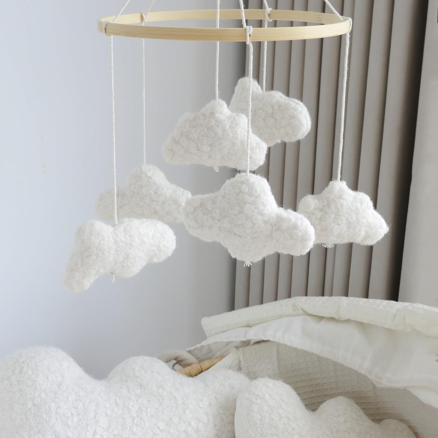 Cloud Mobile for Crib Boho Baby Mobile for Crib Bassinet Boucle Cloud Crib Mobile for Girls Boys