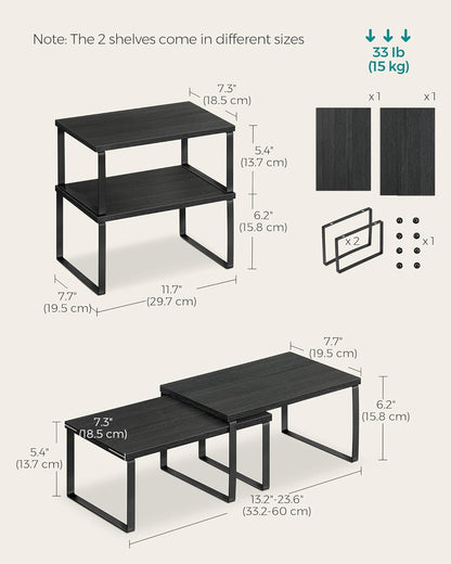 SONGMICS Cabinet Organizer Shelf, Set of 2 Kitchen Counter Shelves, Kitchen Storage, Spice Rack