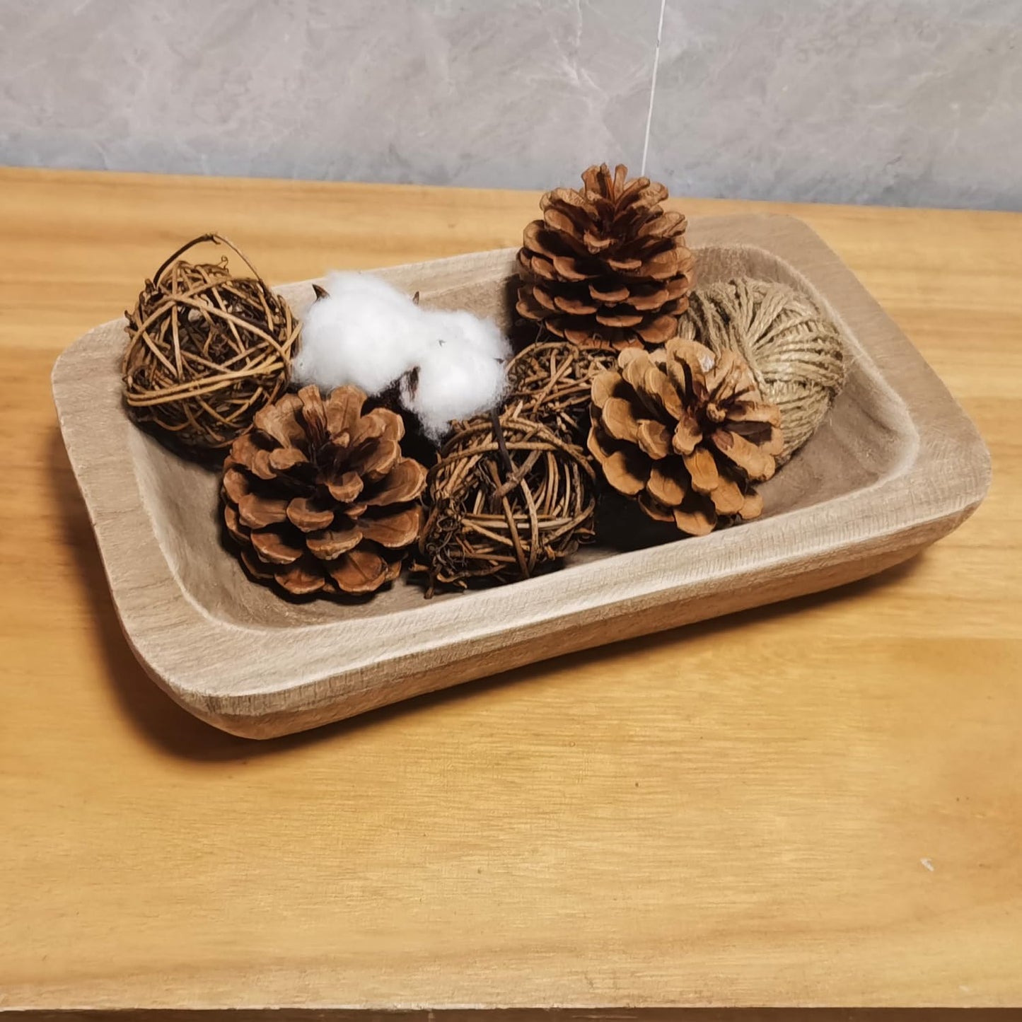 Wooden Dough Bowl Decor, Vintage Wooden Bowl Hand Carved Home Decor for Dining Table Center, Living