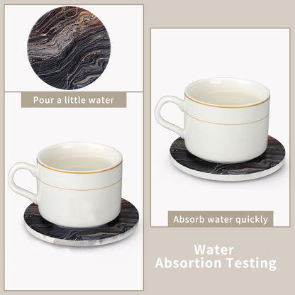 White Marble Style Ceramic Coasters Set of 6 with Holder Round Modern Coffee Table Decor Drink