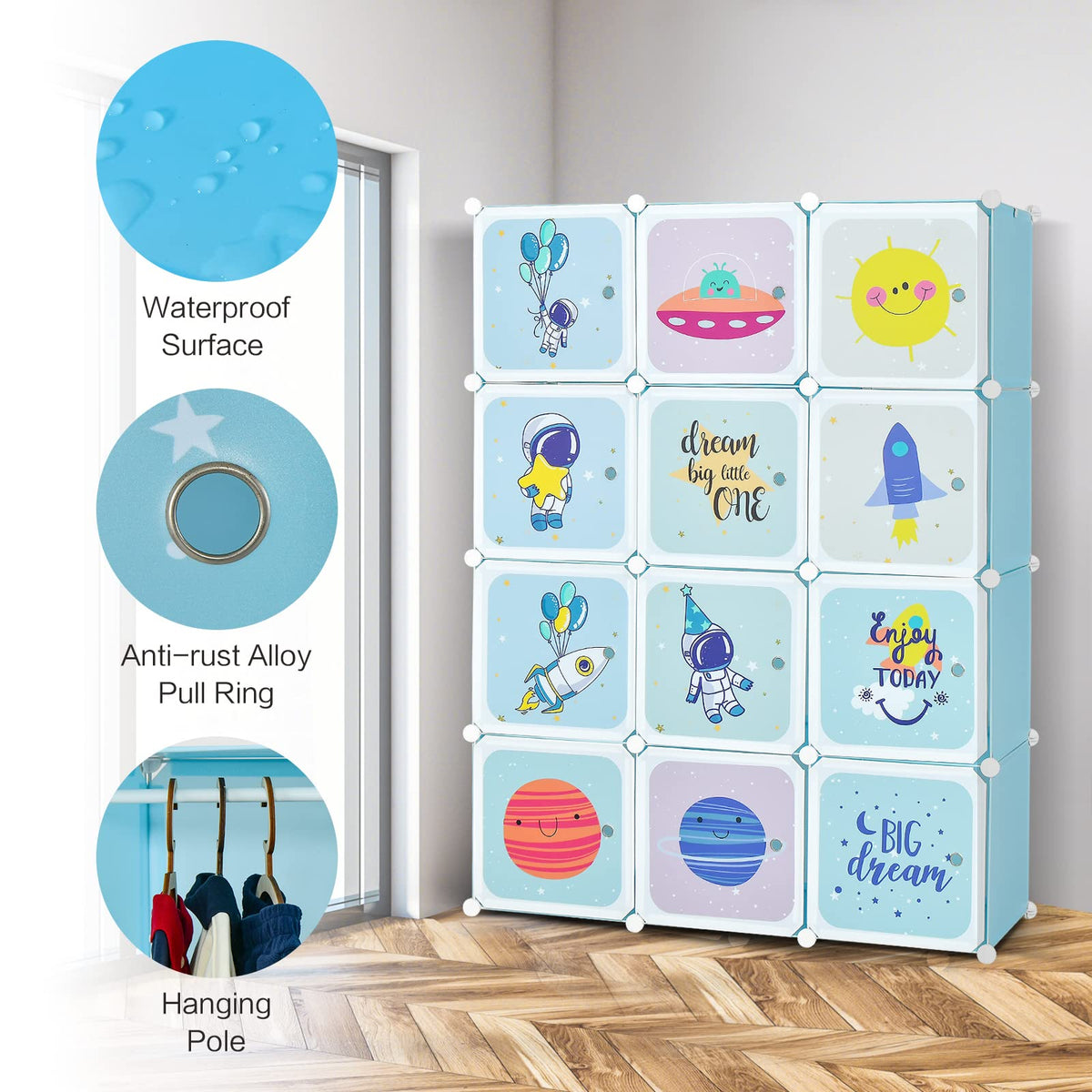INFANS Children Wardrobe, Kid Closet Portable Baby Dresser Cute for Kids Bedroom Nursery Armoire