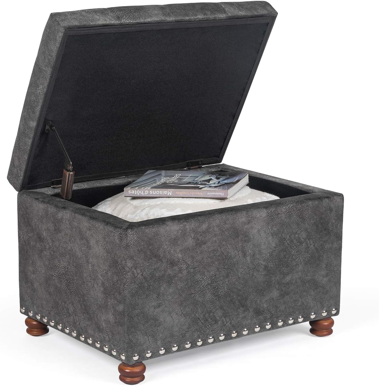 Joveco 24" Rectangular Ottoman with Storage for Living Room, Upholstered Storage Bench Foot Stool