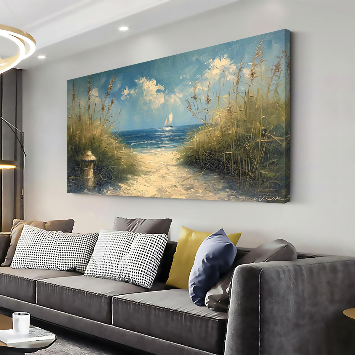 LASMOND Beautiful White Sandy Beach by Seaside Landscape Wall Art Decor Artwork for Bedroom Living