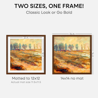 Homeforia 14x14 Picture Frame Brown, High End Dark Oak 14 x 14 Square Wood Frame with Mat 12 x 12