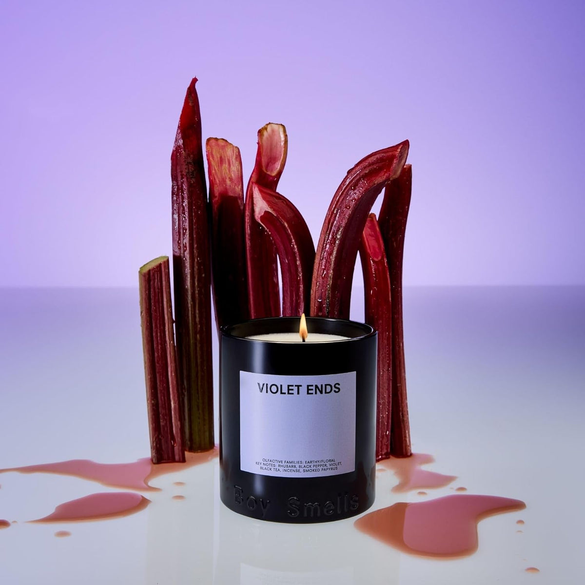 Boy Smells Violet Ends Candle - 8.5 oz - Aromatic Candle for Home with Rhubarb, Violet and Smoked