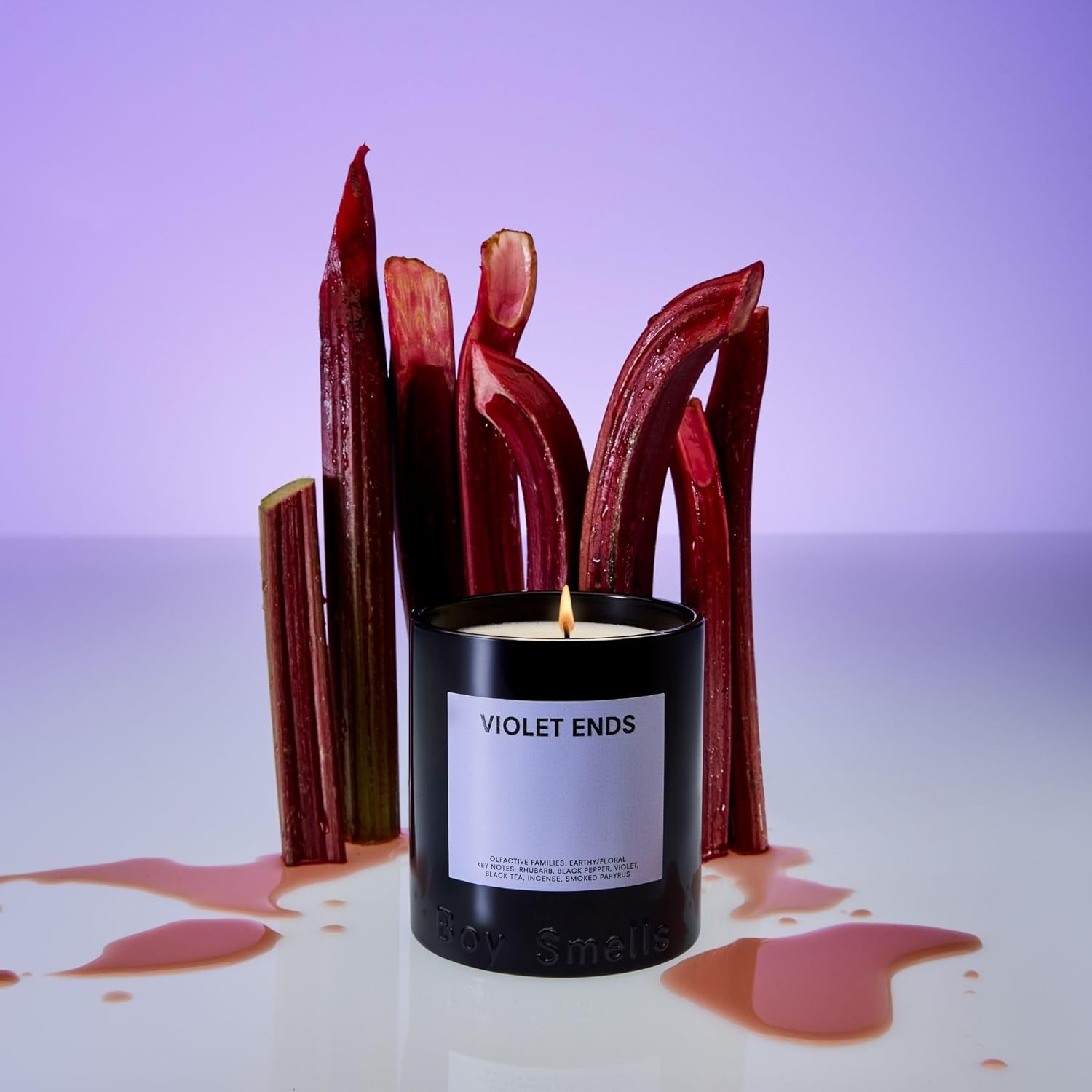 Boy Smells Violet Ends Candle - 8.5 oz - Aromatic Candle for Home with Rhubarb, Violet and Smoked