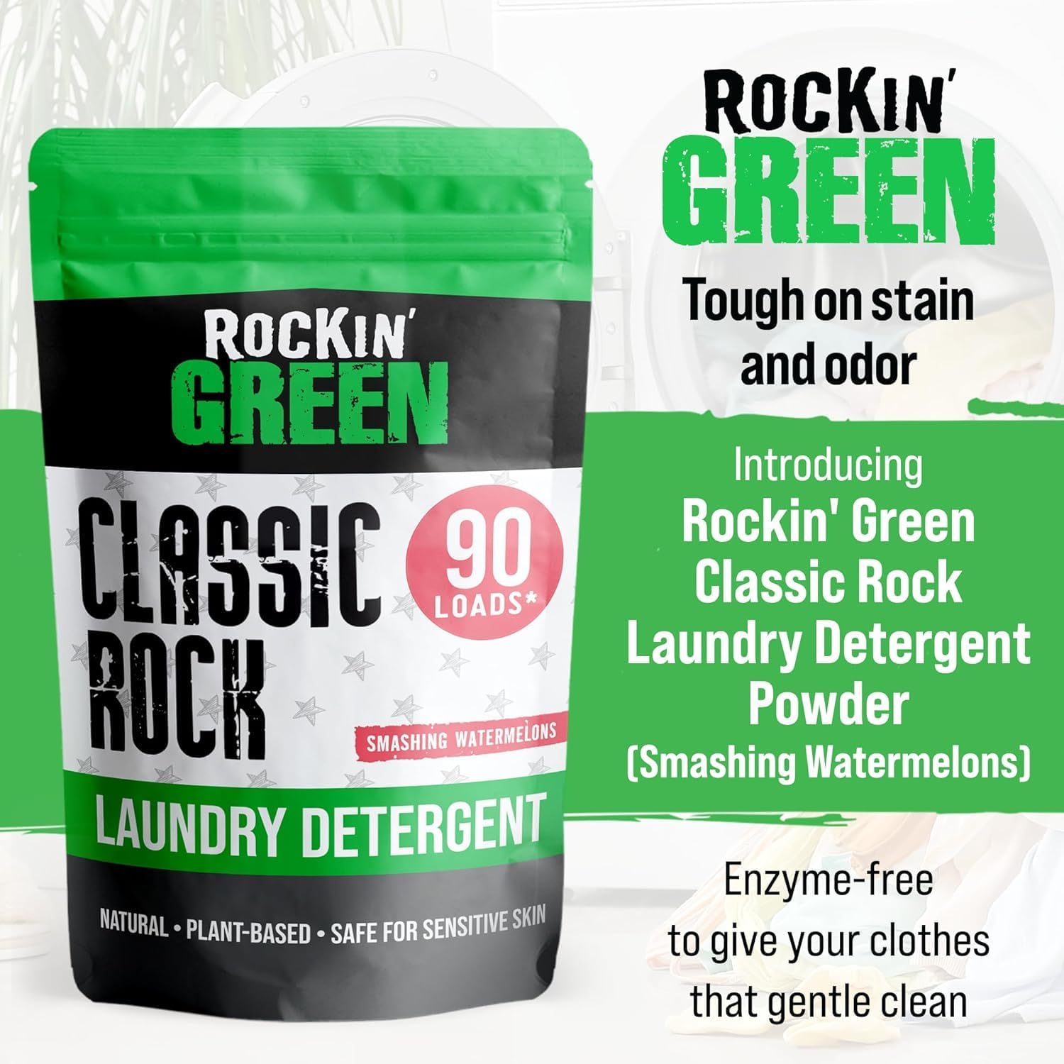 Rockin' Green Classic Rock Laundry Detergent (90 Loads), Plant based, All Natural Laundry Detergent