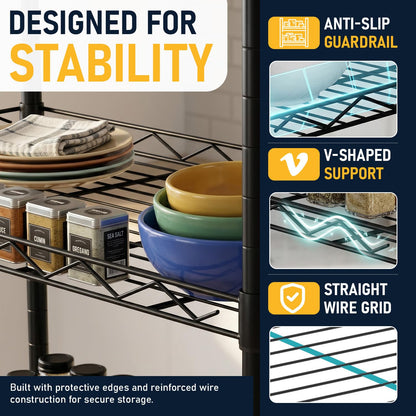 FDW 5 Tier 22L x 12W x 48H Pantry Shelves Adjustable Storage Rack Metal Shelf NSF Shelving Units
