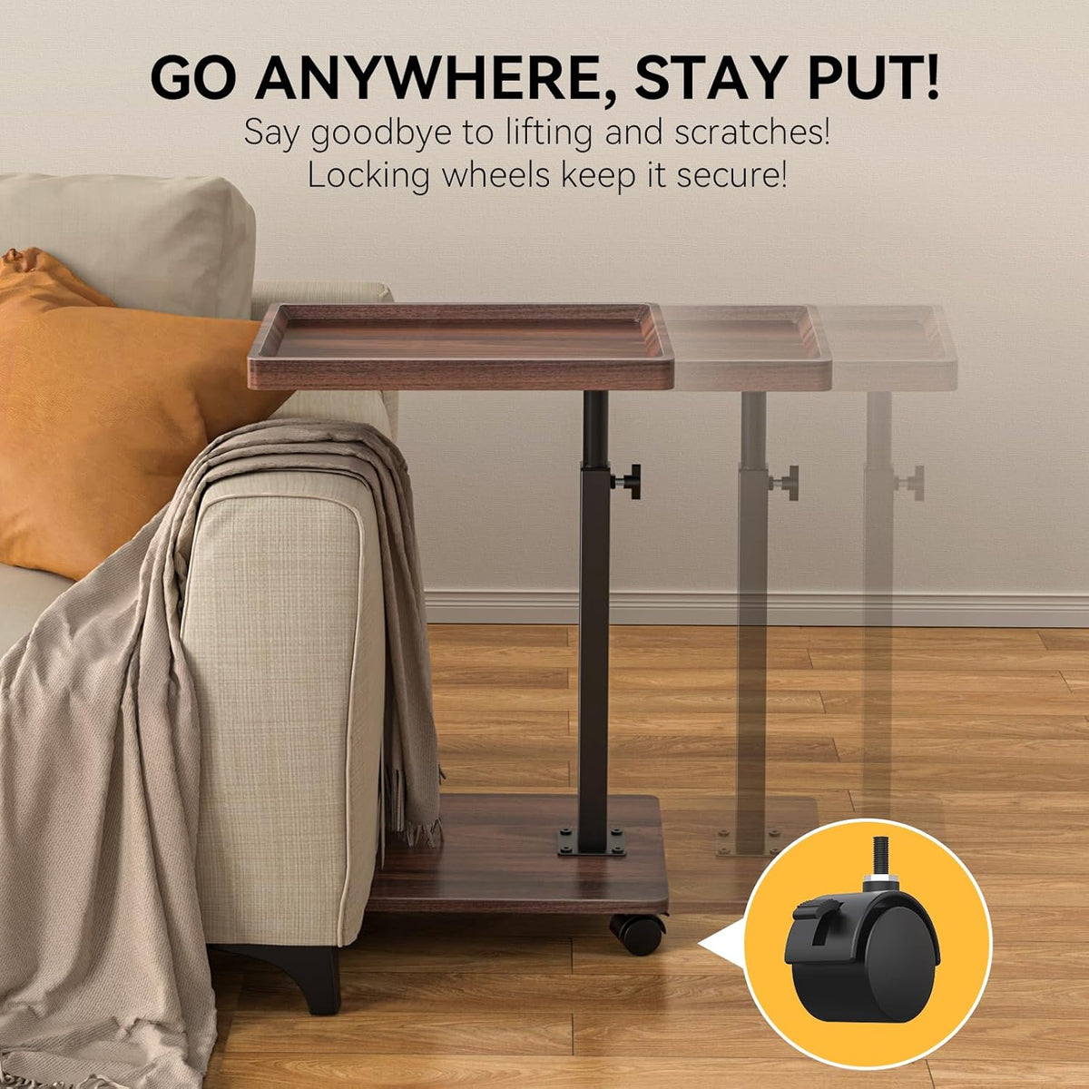 C Table End Table Adjustable Height, 360°Swivel TV Tray Table for Small Spaces, Couch Tables That