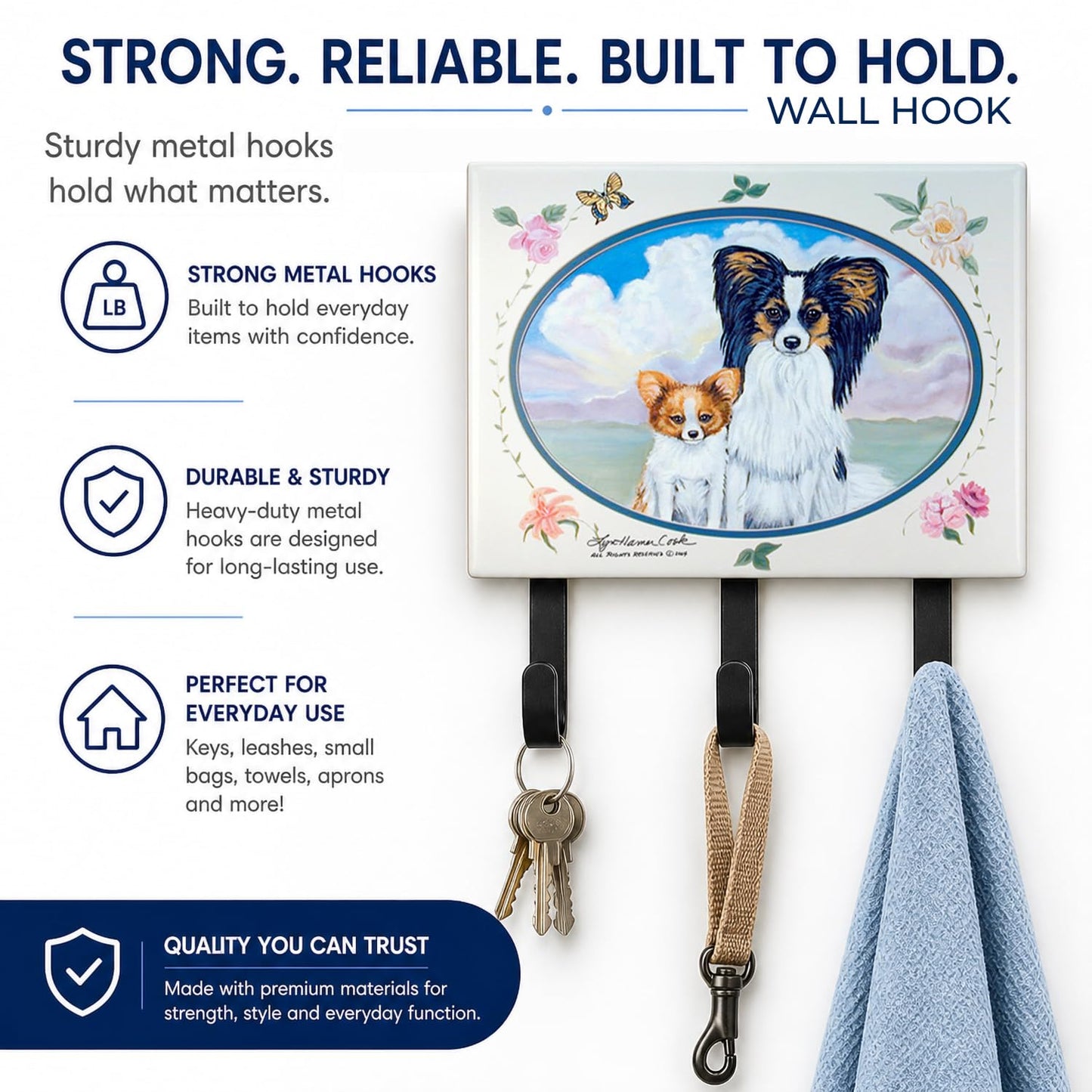 Caroline's Treasures 7243TH68 Papillon Leash or Key Holder, Wall Hooks, Key Hooks Holder, Coat Rack
