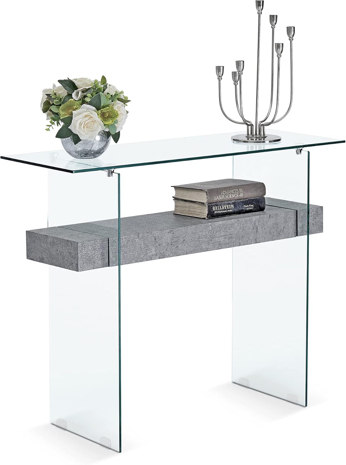 ivinta Glass Console Table with Storage, 39.4" Modern Entryway Table for Living Room, Foyer
