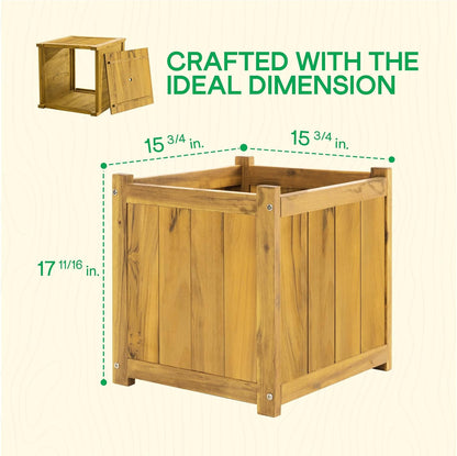 IDZO Set of 2 Acacia Wood Flower Planters for Outdoor Plants, Ergonomic Handles, Drainage Holes
