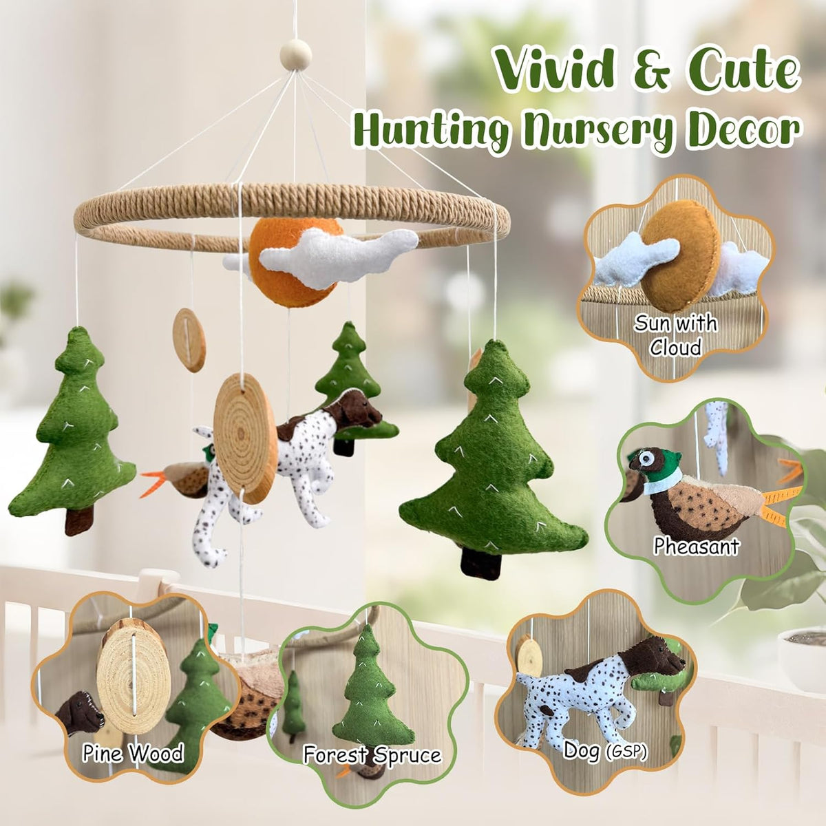 Baby Mobile for Crib Hunting Baby Crib Mobile for Boys Girls Handmade Felt Woodland Nursery Decor