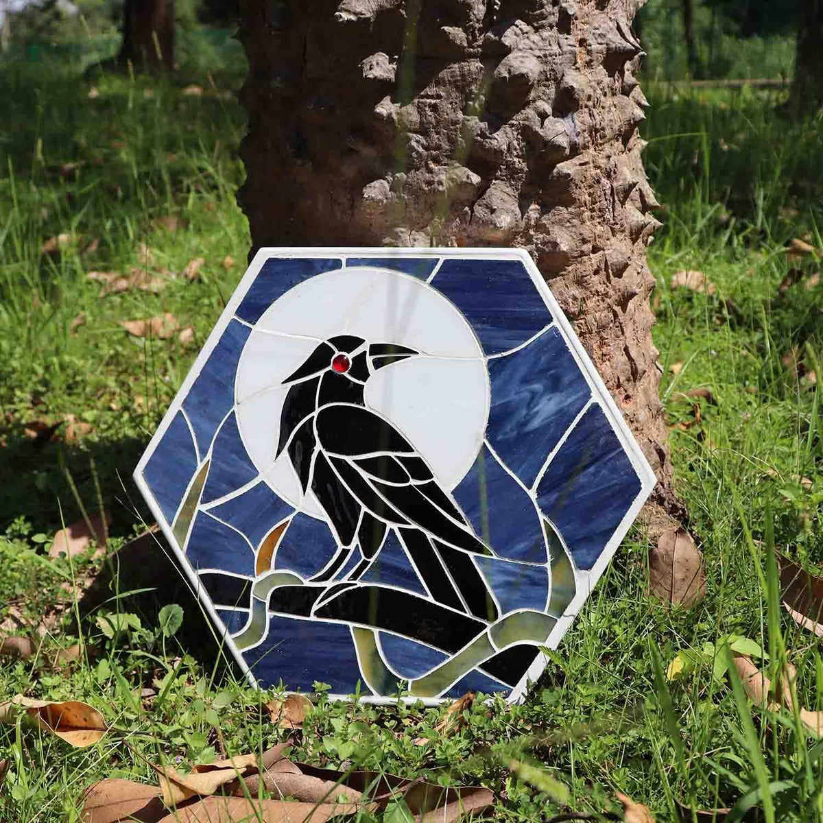 Bieye MSS004 Tiffany Style Stained Glass Mosaic Decorative Stepping Stone for Garden Decor (Raven