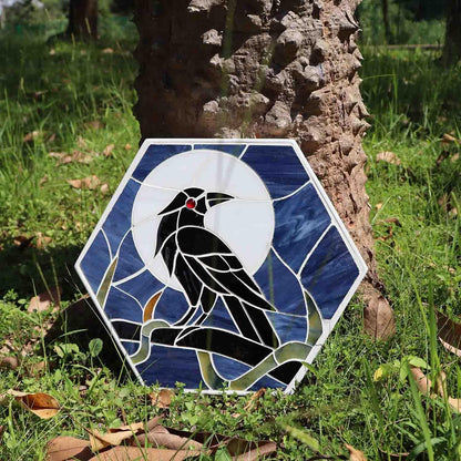 Bieye MSS004 Tiffany Style Stained Glass Mosaic Decorative Stepping Stone for Garden Decor (Raven