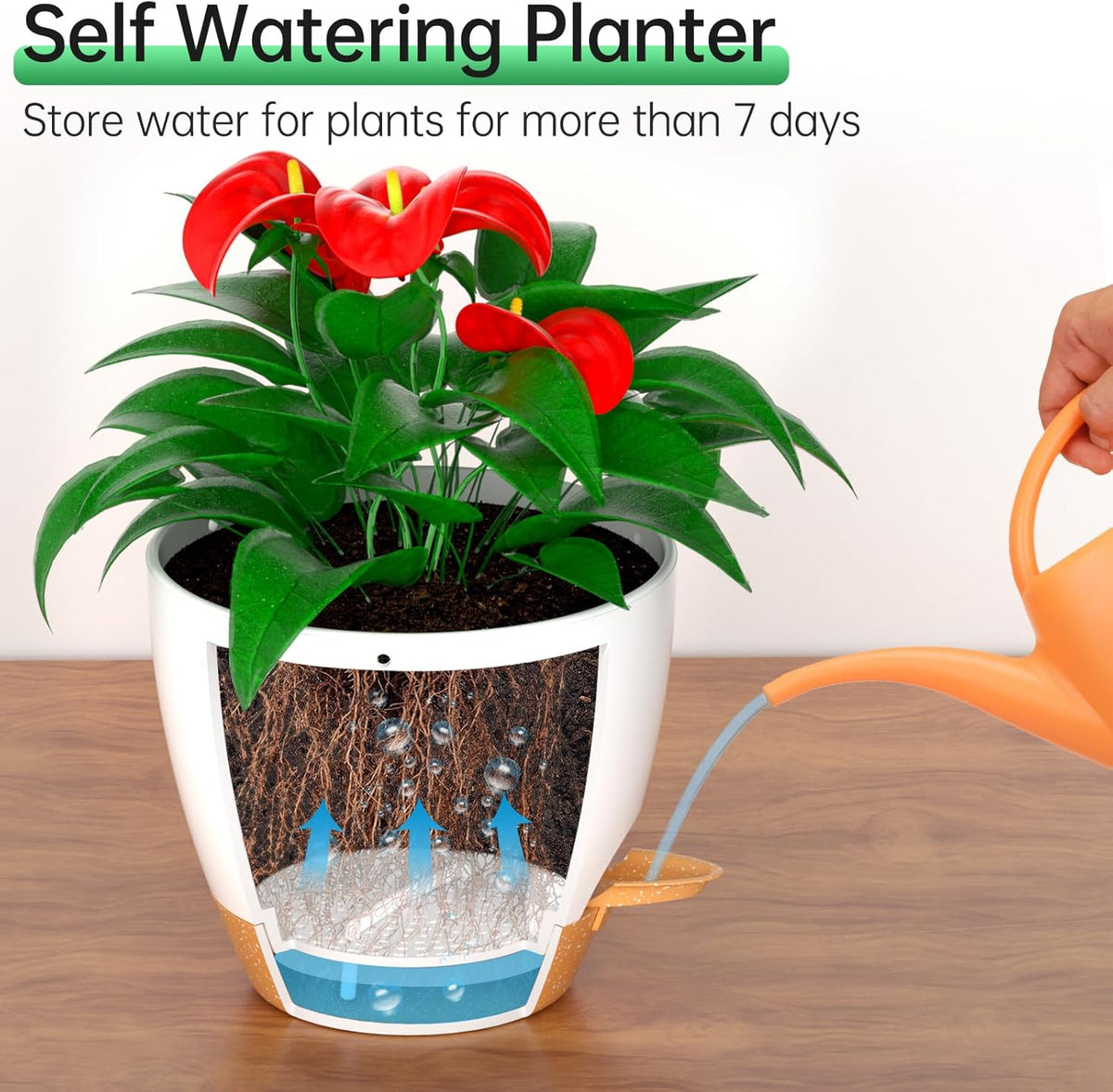 ZMTECH 8 Inch Hanging Planters for Indoor Outdoor Plants, 2 Pack Self Watering Hanging Plant Pots