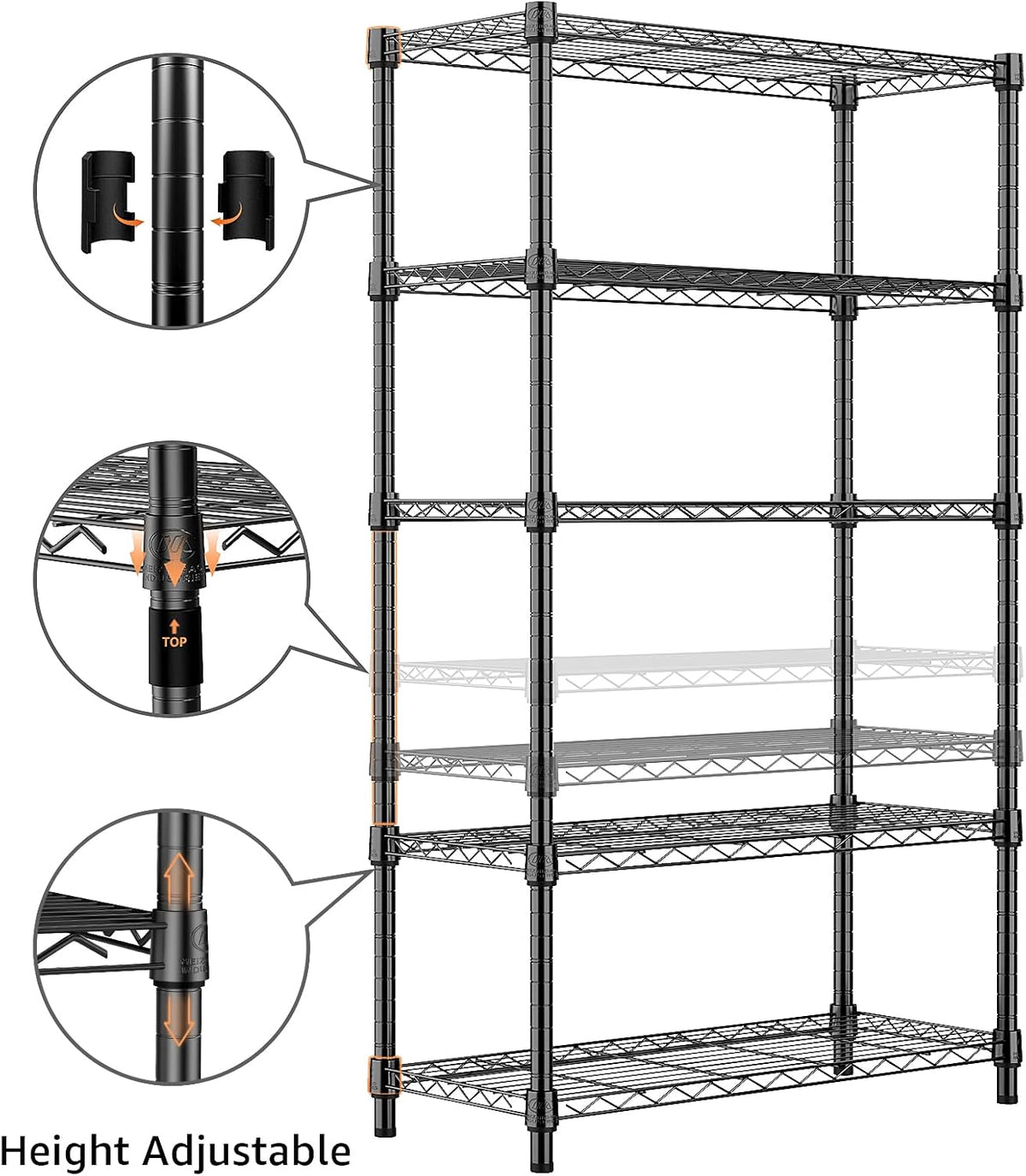 1250 lbs Storage Shelving Utility Shelving Unit 5-Tier Utility Shelving Unit Steel Organizer Wire