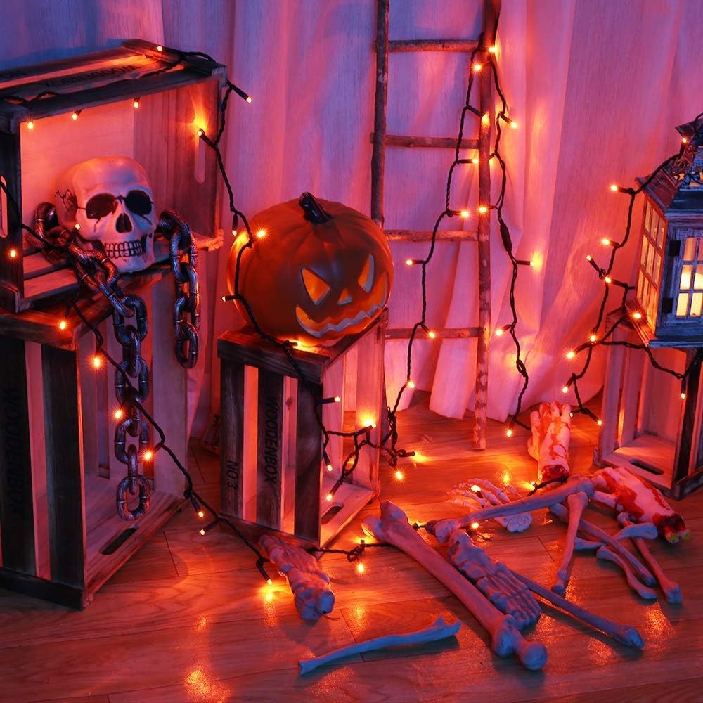 Brizled Orange Halloween Lights, 33ft 100 LED 5mm Wide Angle Orange Halloween String Lights, 120V