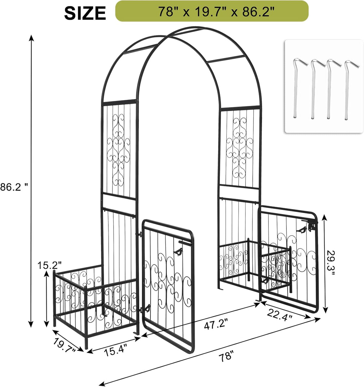 VINGLI Garden Arbor Arch with Gate and Planter Box, Wedding Arch Archway for Ceremony Party