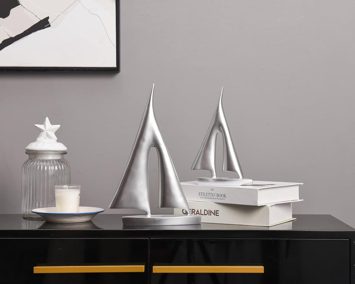 Modern Sculptures Home Decor, Silver Sailboat Decor Ornament, Boat Decorations Statue Decor, Art