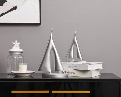 Modern Sculptures Home Decor, Silver Sailboat Decor Ornament, Boat Decorations Statue Decor, Art
