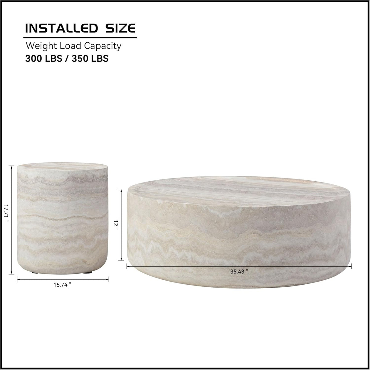 Coffee Table and Side Table Set, Round Faux Marble Coffee Table Set of 2 for Living Room, Luxury