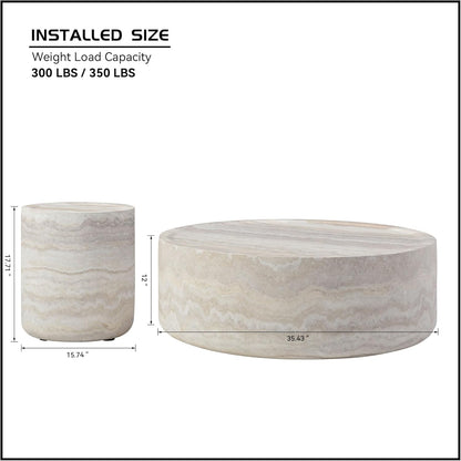 Coffee Table and Side Table Set, Round Faux Marble Coffee Table Set of 2 for Living Room, Luxury