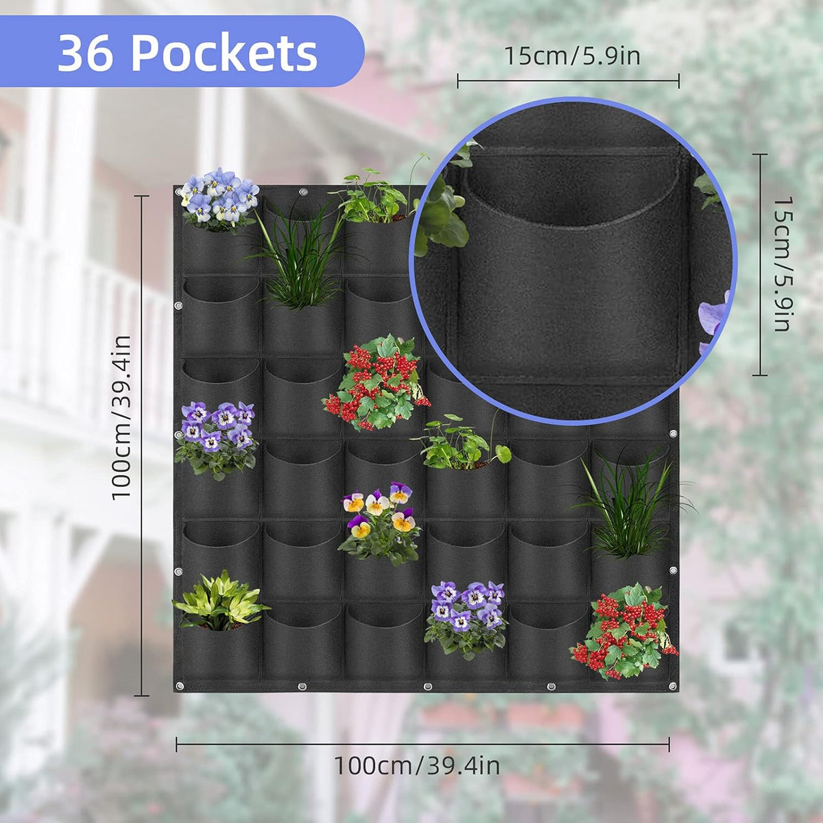 36 Pockets Hanging Planter Bags, Hanging Vertical Wall Mounted Plant Planting Grow Bags, Herb