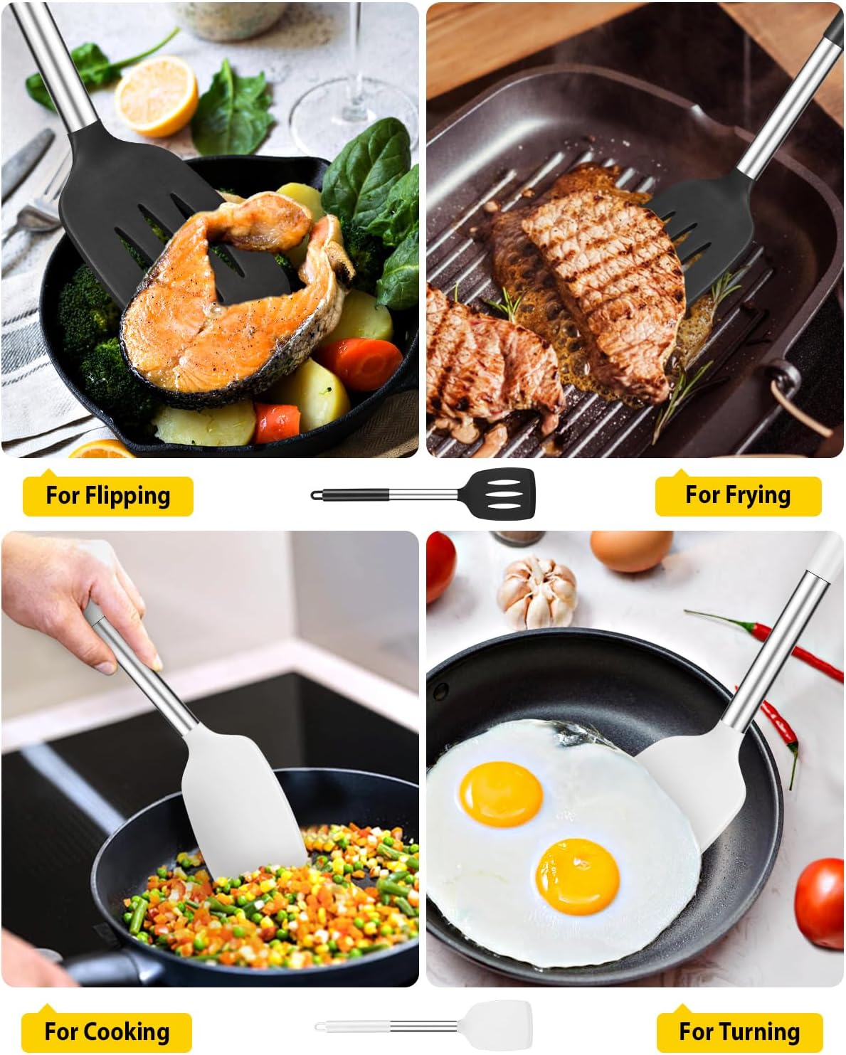Pack of 2 Silicone Solid Turner, Non Stick Slotted Kitchen Spatulas, High Heat Resistant BPA Free