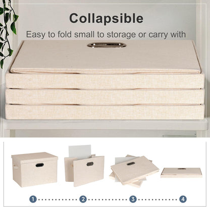 Large 17" 36 Quart Collapsible Stackable Storage Bins with Lids, 3 Packs Light Orange Linen Fabric