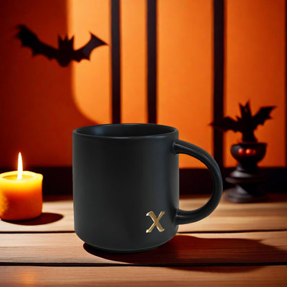 COLLECTIVE HOME - Black Monogram Ceramic Mugs, 15 oz Golden Initial Coffee Cups, Elegant Alphabet