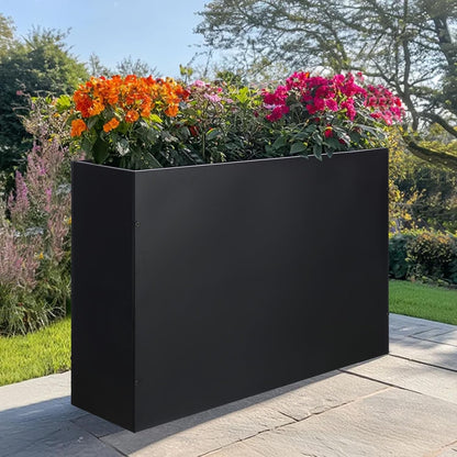 SUNNYPARK Large Metal Planter Box 32”x 12”x 24”, Rectangular Modern Black Metal Planter Box Heavy