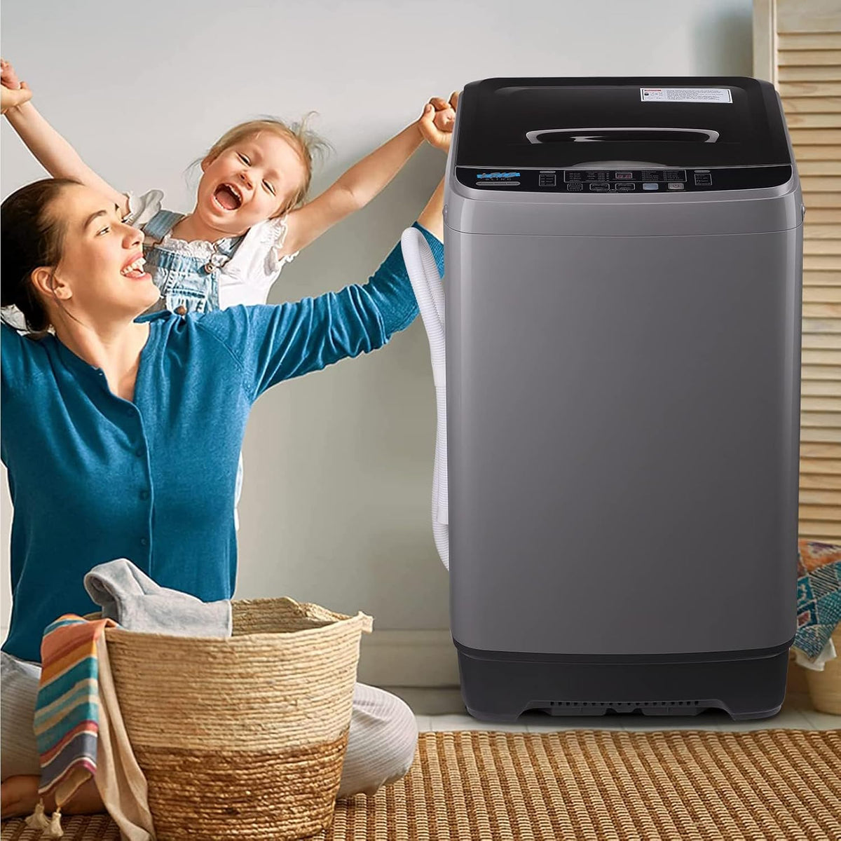 17.7 lbs Full Automatic Washing Machine with LED Display Compact Drain Dump, 10 Wash Programs and 8