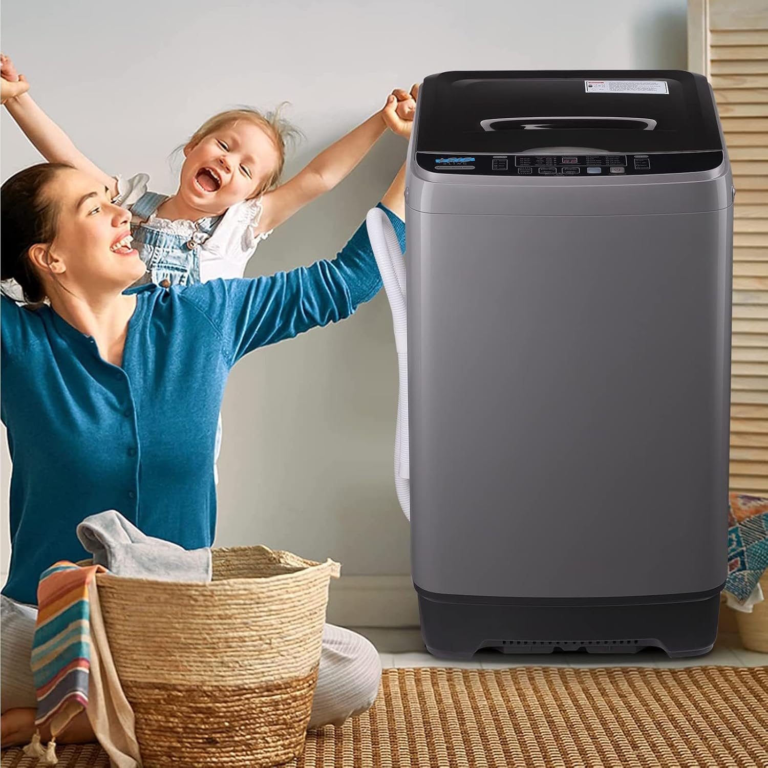 17.7 lbs Full Automatic Washing Machine with LED Display Compact Drain Dump, 10 Wash Programs and 8