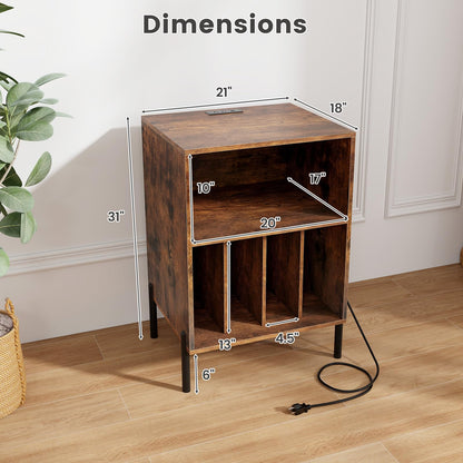Giantex Record Player Stand with Charging Station, Turntable Stand with Storage Cabinet, Record