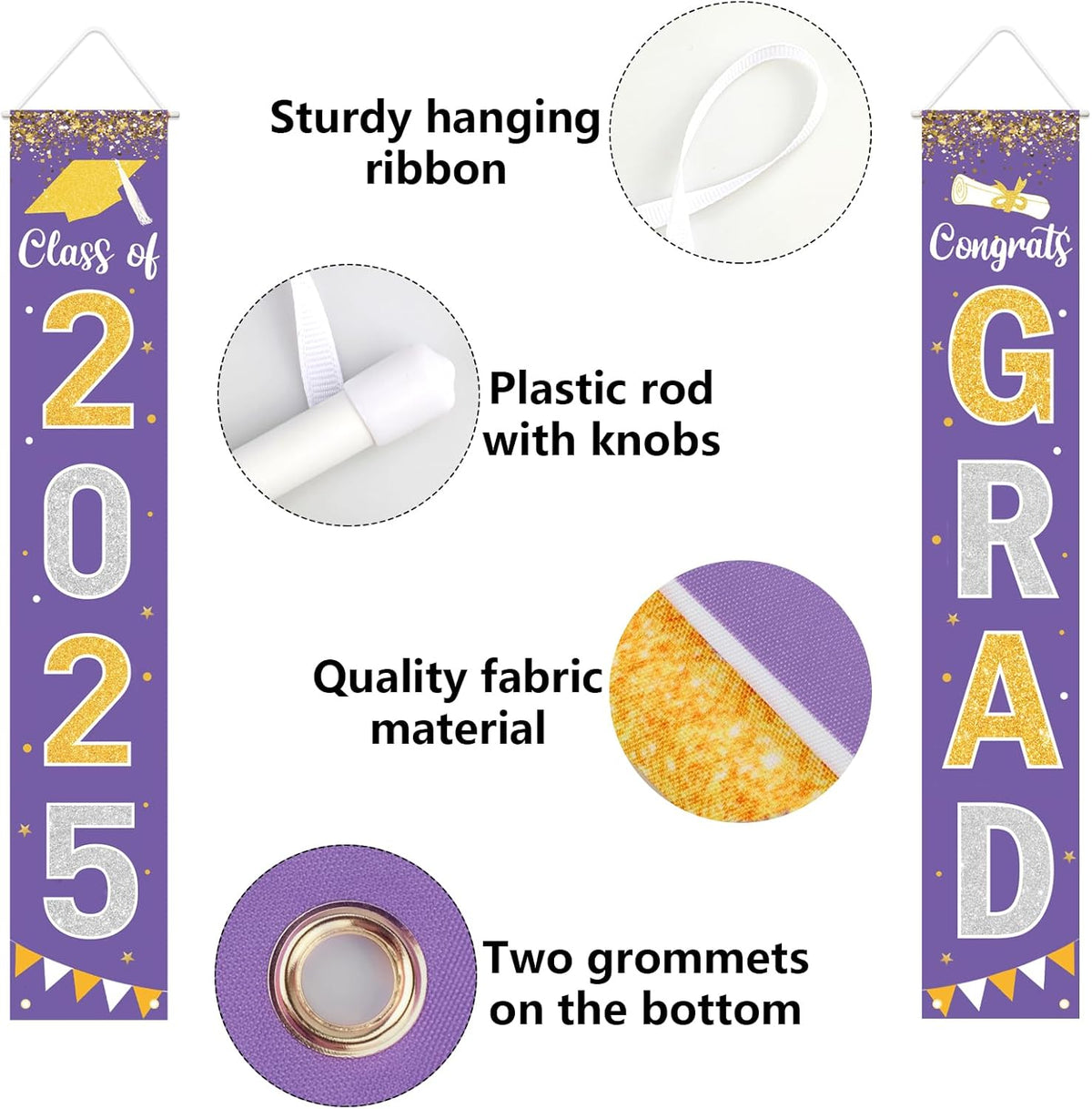 Graduation Decorations 2025 GRAD Banner Purple Porch Door Sign Welcome Banner For Indoor Outdoor