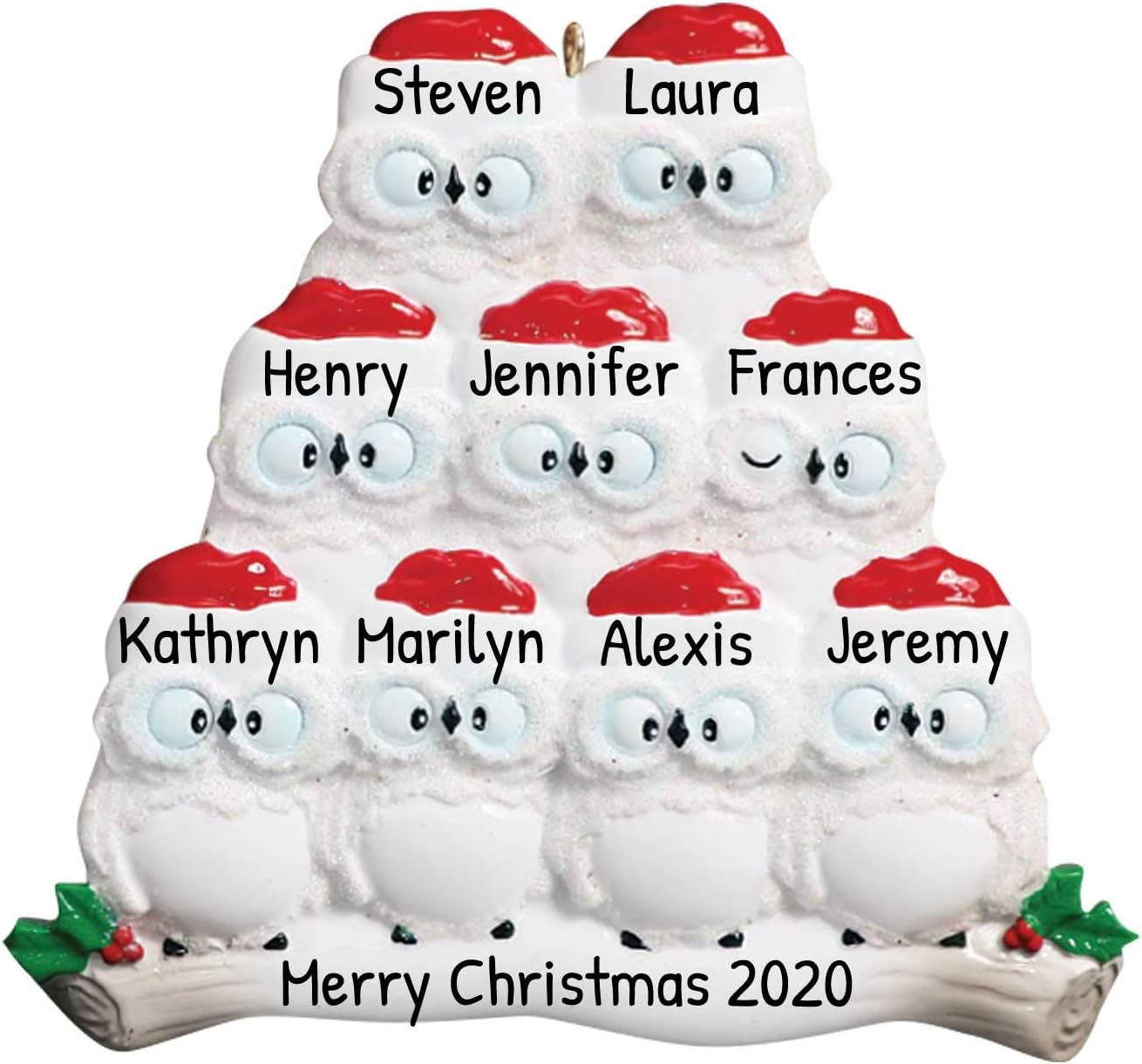 3D Owl Family of 9 Christmas Ornament 2025 Personalized Family Christmas Ornaments 2025 | White