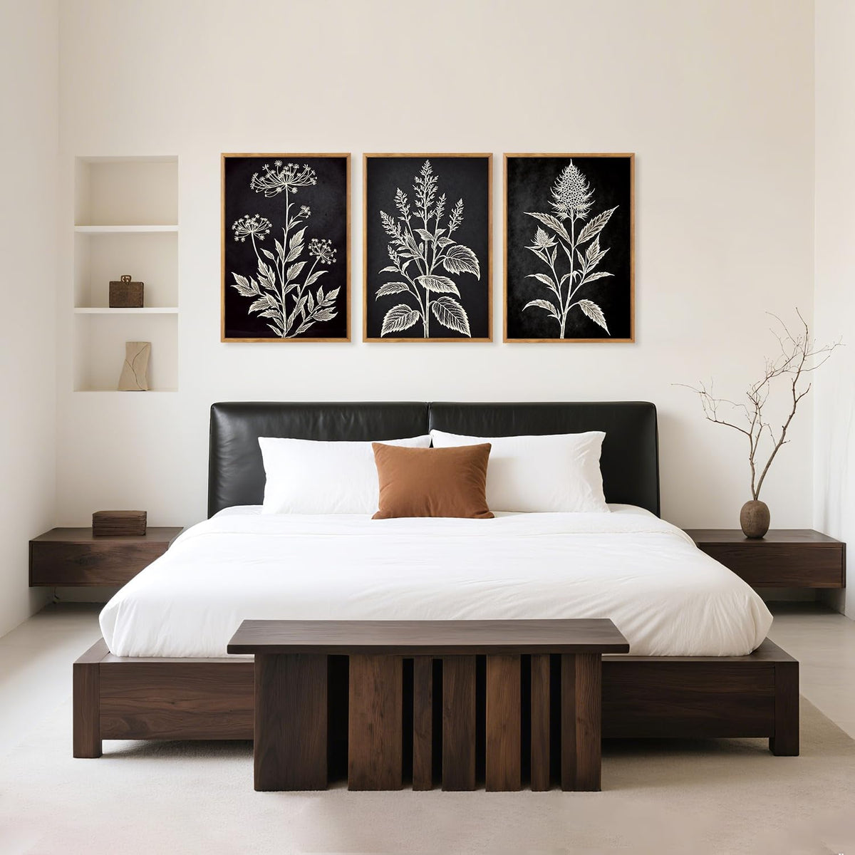 HPNIUB Vintage Floral Framed Canvas Wall Art Set, Minimalist Botanical Wall Decor, Nature Inspired