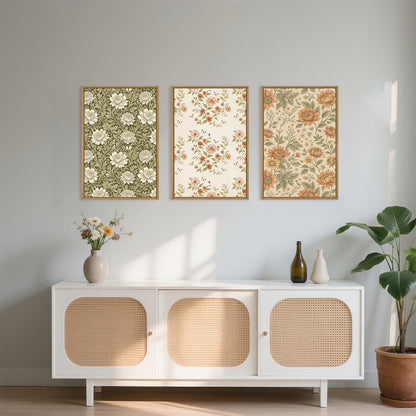 Celestdeco Vintage Pastoral Floral Framed Canvas Wall Art Set, Boho Colorful Flower Wall Decor