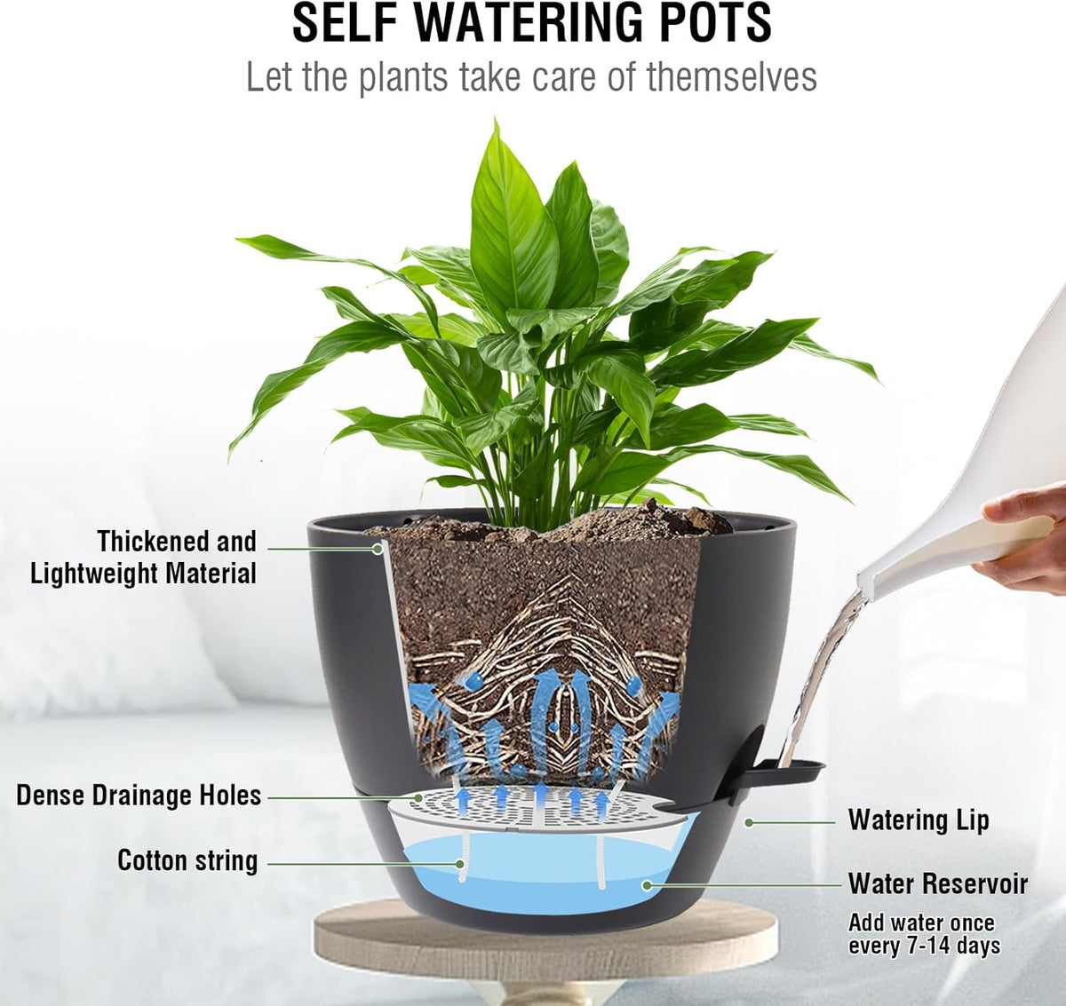 10 inch Self Watering Hanging Planters, 2 Pack Hanging Baskets for Indoor Outdoor Plants, Hanging