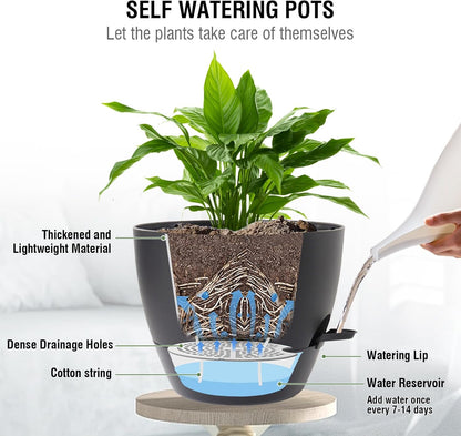 10 inch Self Watering Hanging Planters, 2 Pack Hanging Baskets for Indoor Outdoor Plants, Hanging